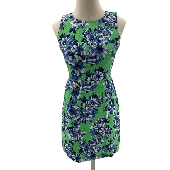 J. Crew Green Floral Sleeveless Lined Fit Flare Midi Dress Size 00 - Picture 1 of 9